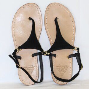 Mastro Positano Vero Cuoio Womens Black Leather Suede Italian Thong Sandal Eu 39